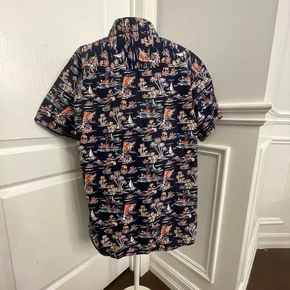 Navy Tropical Print Men's Shirt - Picture 6 of 12